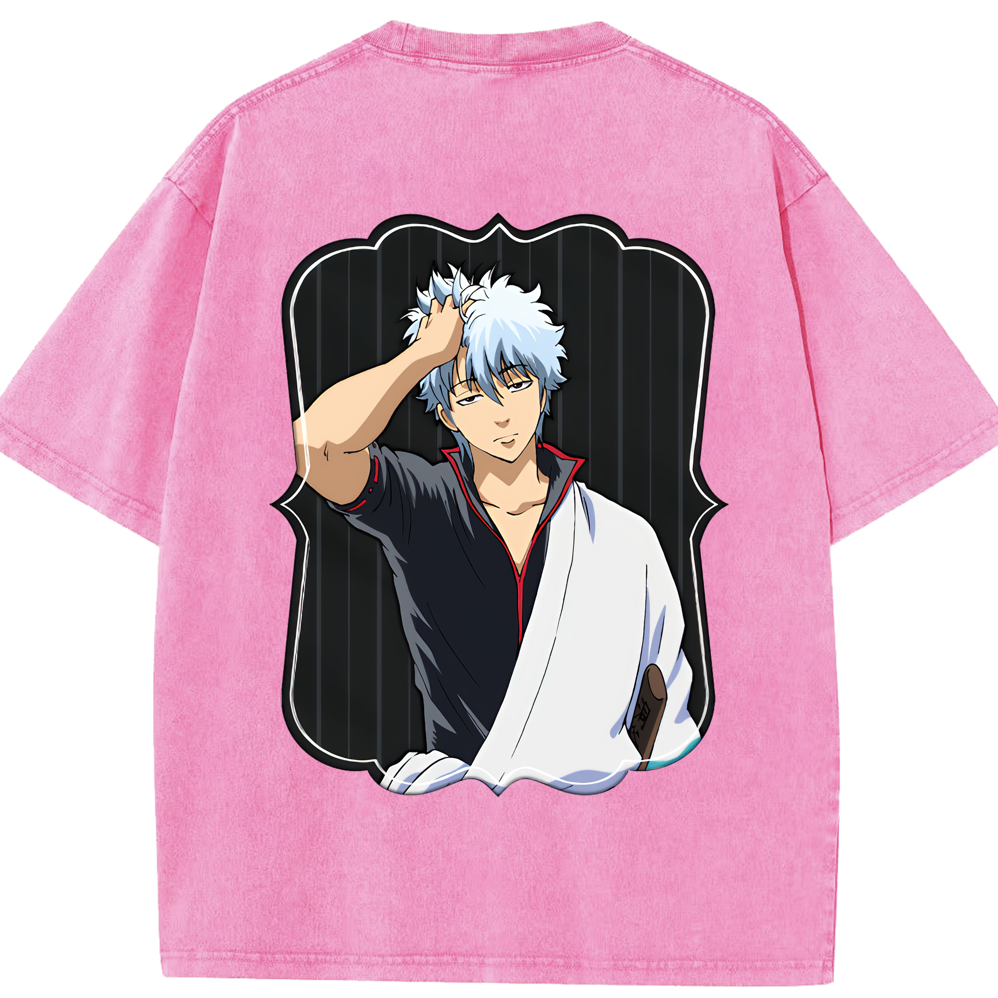 （画像用） ぎんたま 坂田銀時（さかたぎんとき） 神楽 志村新八（しむら しんぱち） GINTAMA Sakata Gintoki Kagura Shimura Shinpachi 綿100% ヴィンテージ風 半袖Tシャツ（背面プリント）